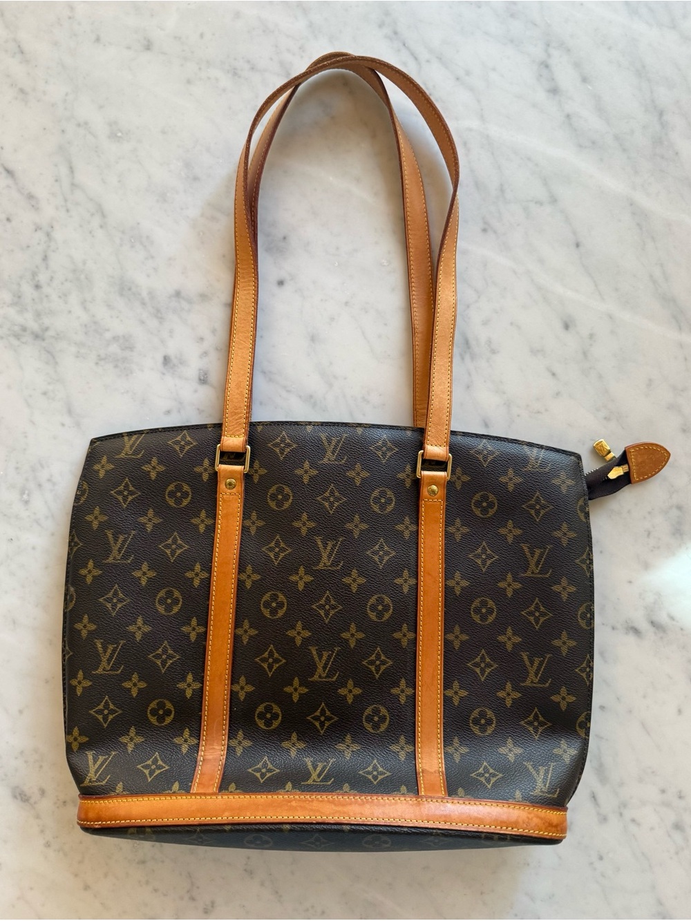 Vintage Authentic Louis Vuitton Monogram Canvas Tote with Tan Vachetta Straps
